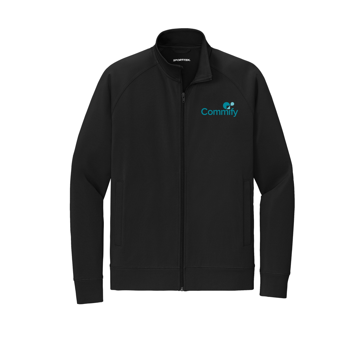 commify-sport-tek-mens-cadet-jacket-embroidery-leftchest-ST857-black-flat-front