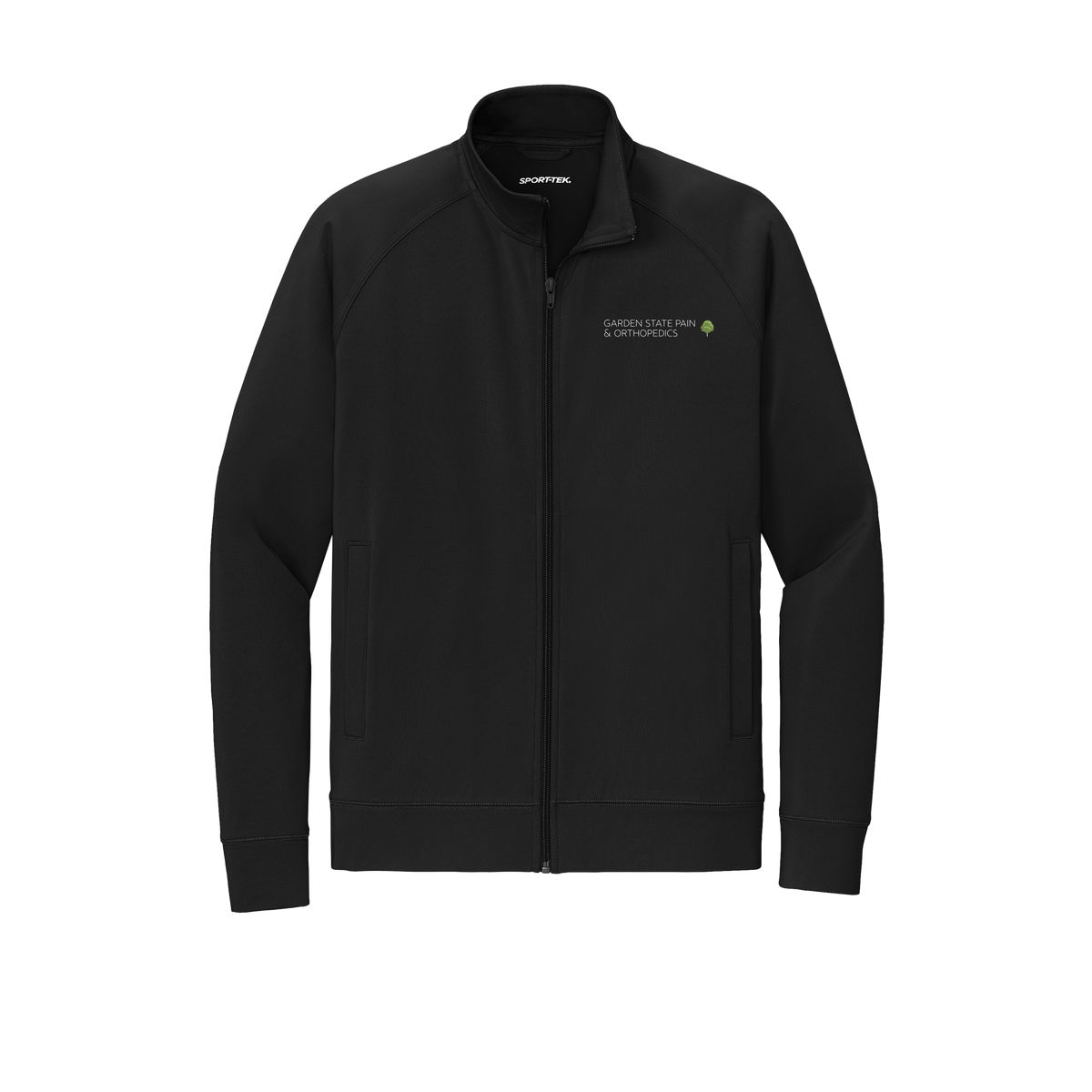 gardenstatepain-sport-tek-mens-cadet-jacket-embroidery-leftchest-ST857-black-flat-front
