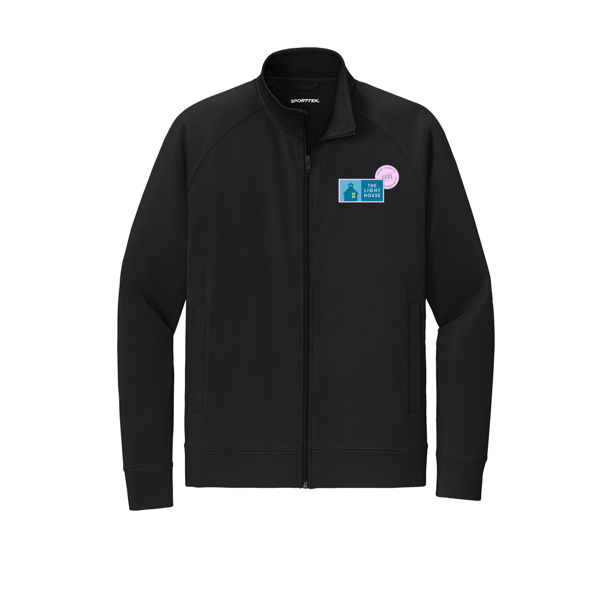 lhcampus-sport-tek-mens-cadet-jacket-embroidery-leftchest-ST857-black-flat-front