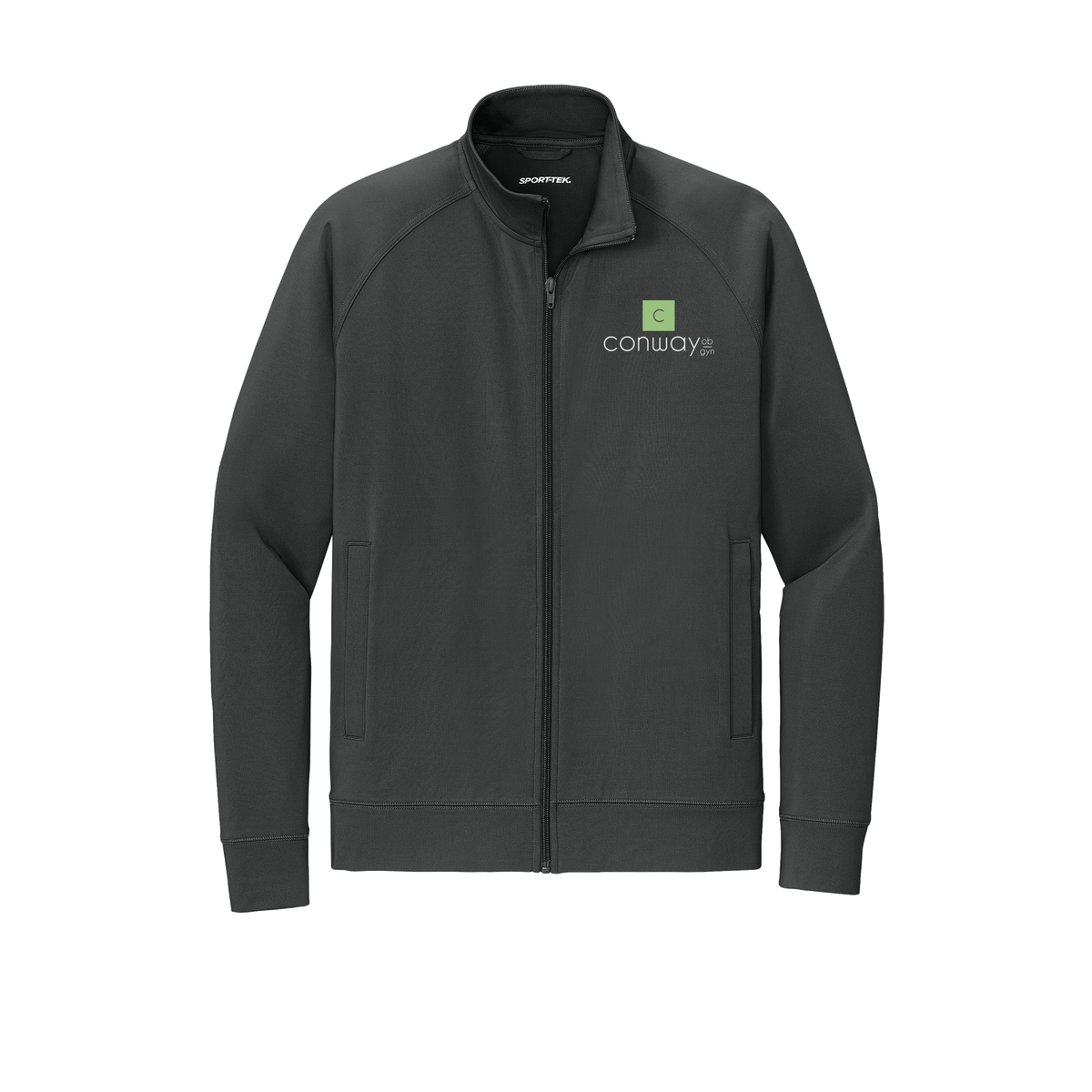 conwayobgyn-sport-tek-mens-cadet-jacket-embroidery-leftchest-ST857-charcoalgrey-flat-front
