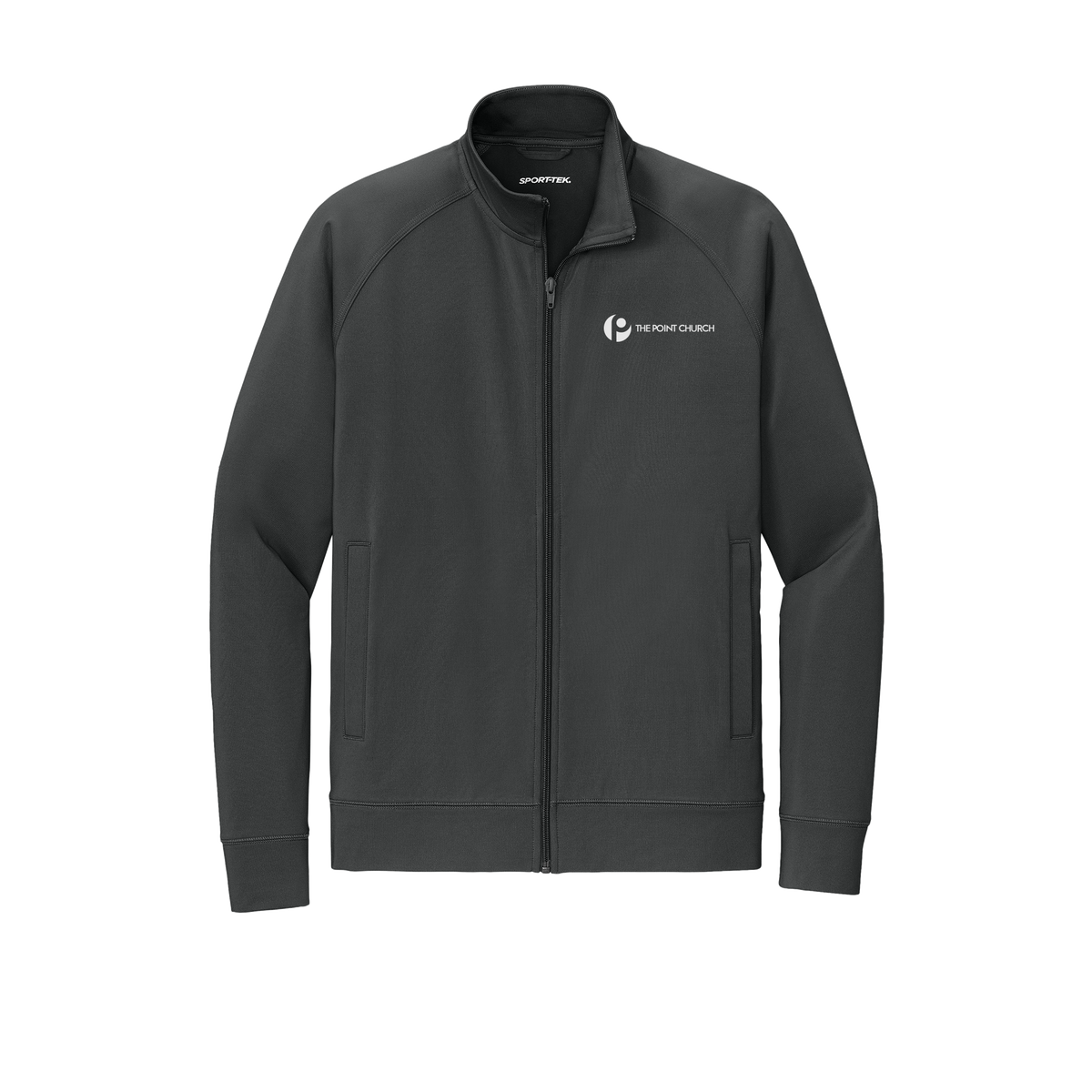 thepointva-sport-tek-mens-cadet-jacket-embroidery-leftchest-ST857-charcoalgrey-flat-front
