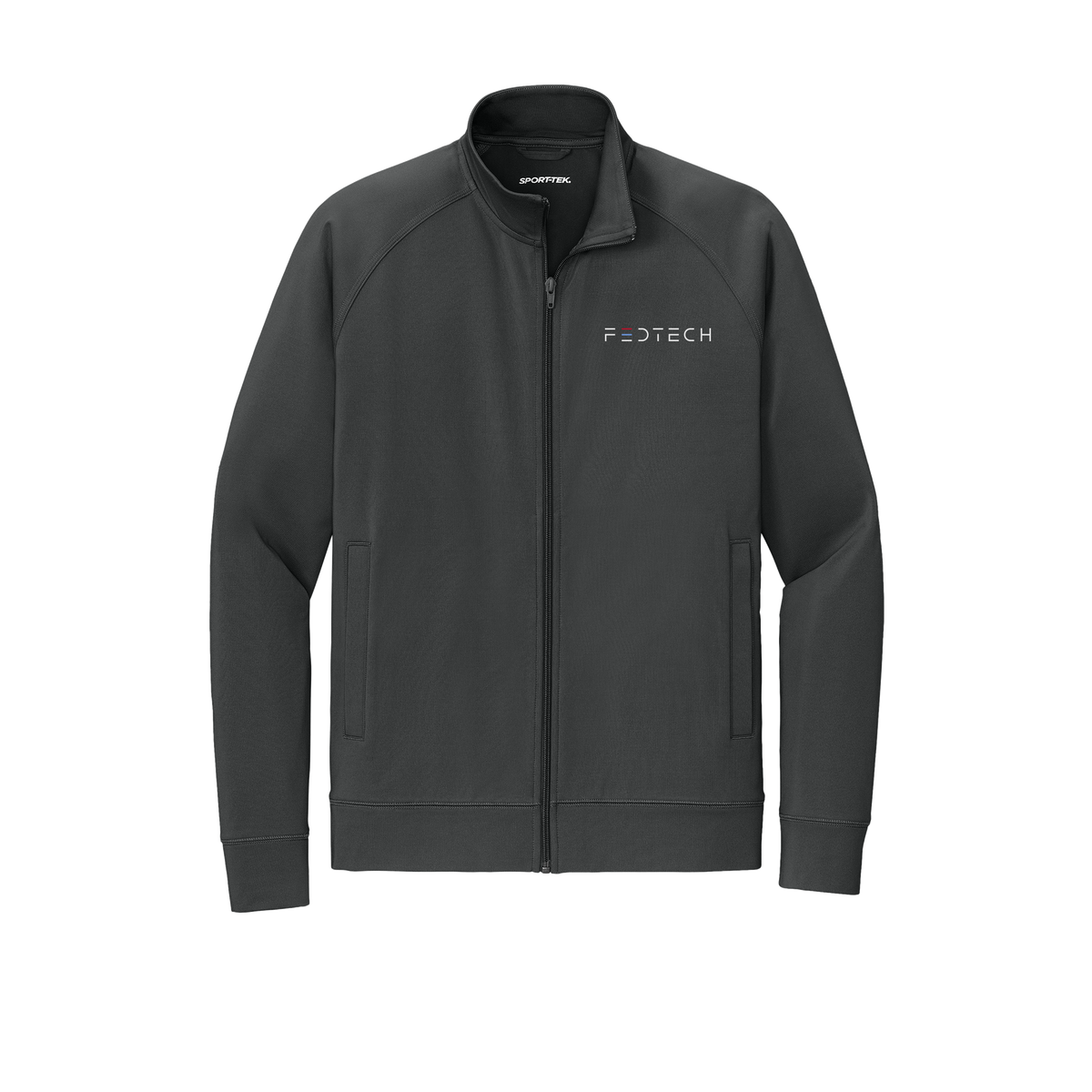 fedtech-sport-tek-mens-cadet-jacket-embroidery-leftchest-ST857-charcoalgrey-flat-front
