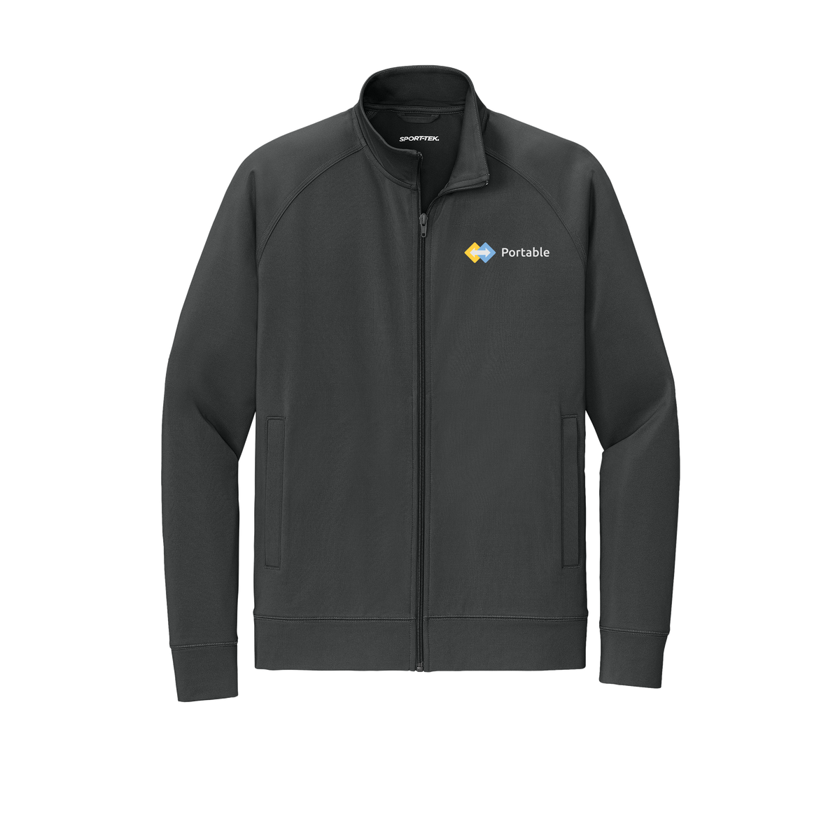 portable-sport-tek-mens-cadet-jacket-embroidery-leftchest-ST857-charcoalgrey-flat-front