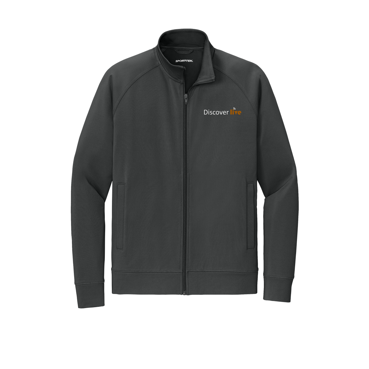 discover-sport-tek-mens-cadet-jacket-embroidery-leftchest-ST857-charcoalgrey-flat-front