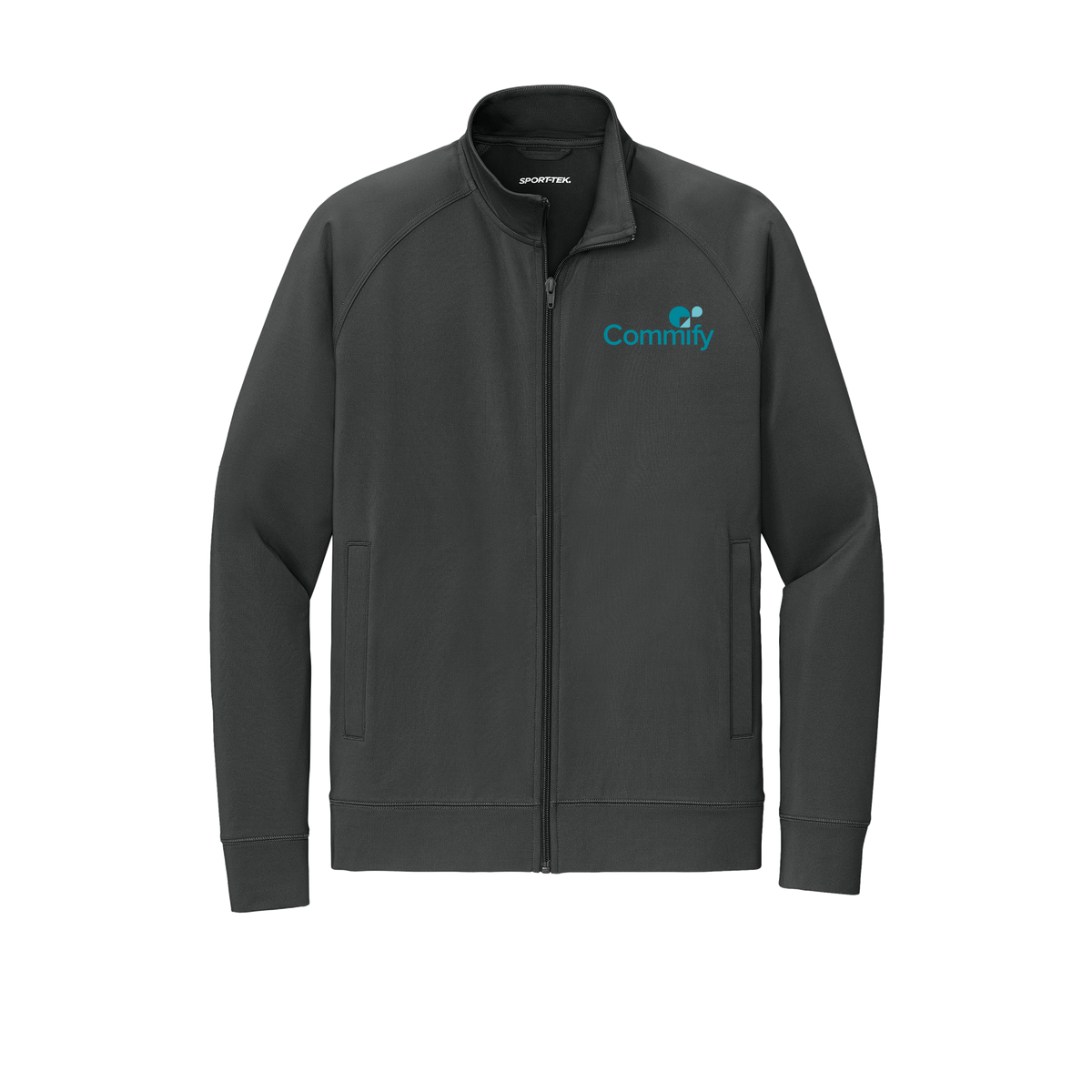 commify-sport-tek-mens-cadet-jacket-embroidery-leftchest-ST857-charcoalgrey-flat-front