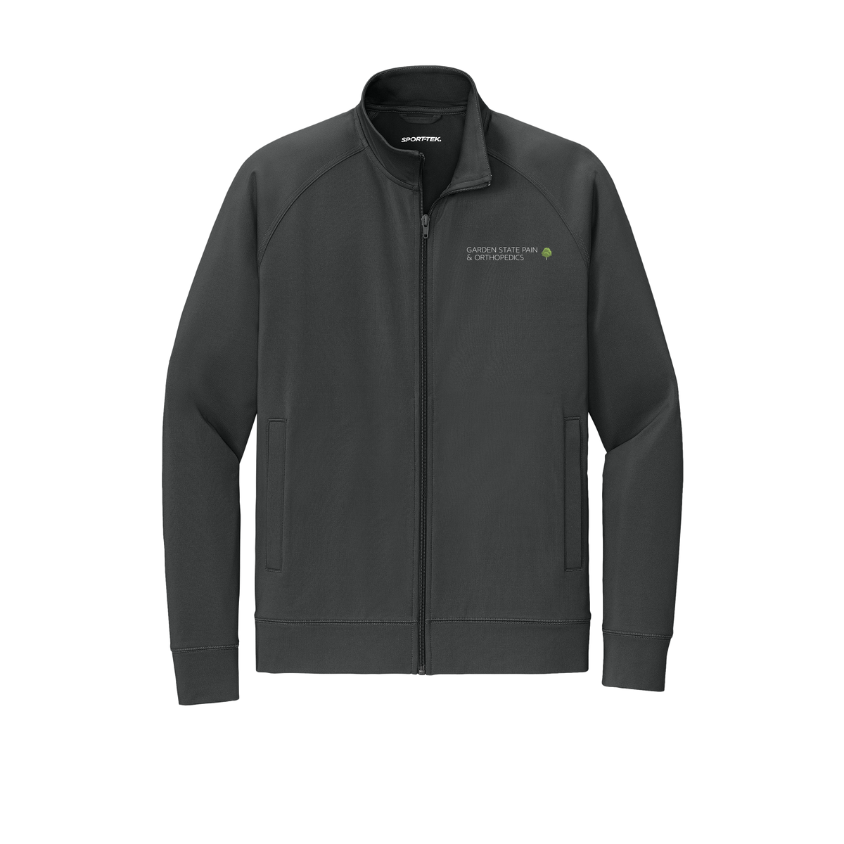 gardenstatepain-sport-tek-mens-cadet-jacket-embroidery-leftchest-ST857-charcoalgrey-flat-front