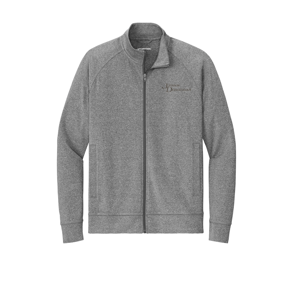 johnsondermatology-sport-tek-mens-cadet-jacket-embroidery-leftchest-ST857-charcoalgreyheather-flat-front