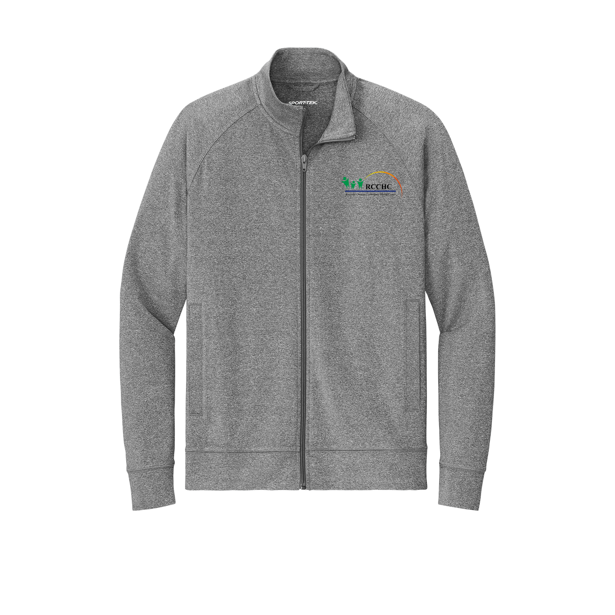 rcchc-sport-tek-mens-cadet-jacket-embroidery-leftchest-ST857-charcoalgreyheather-flat-front