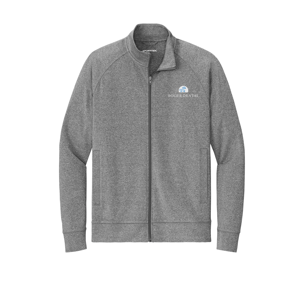 boger-dental-sport-tek-mens-cadet-jacket-embroidery-leftchest-ST857-charcoalgreyheather-flat-front
