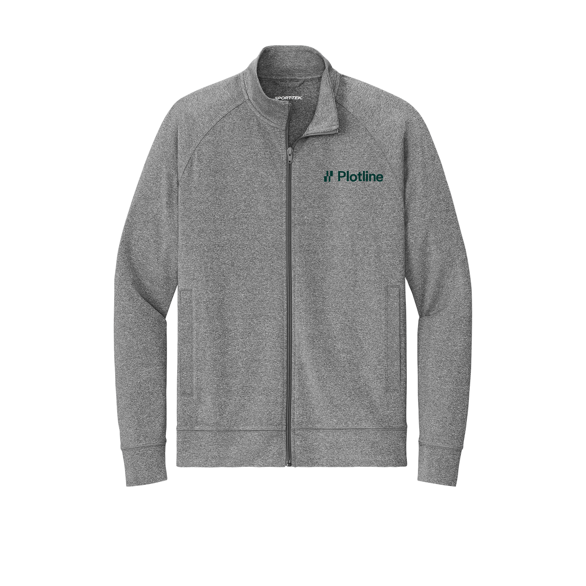 plotline-sport-tek-mens-cadet-jacket-embroidery-leftchest-ST857-charcoalgreyheather-flat-front