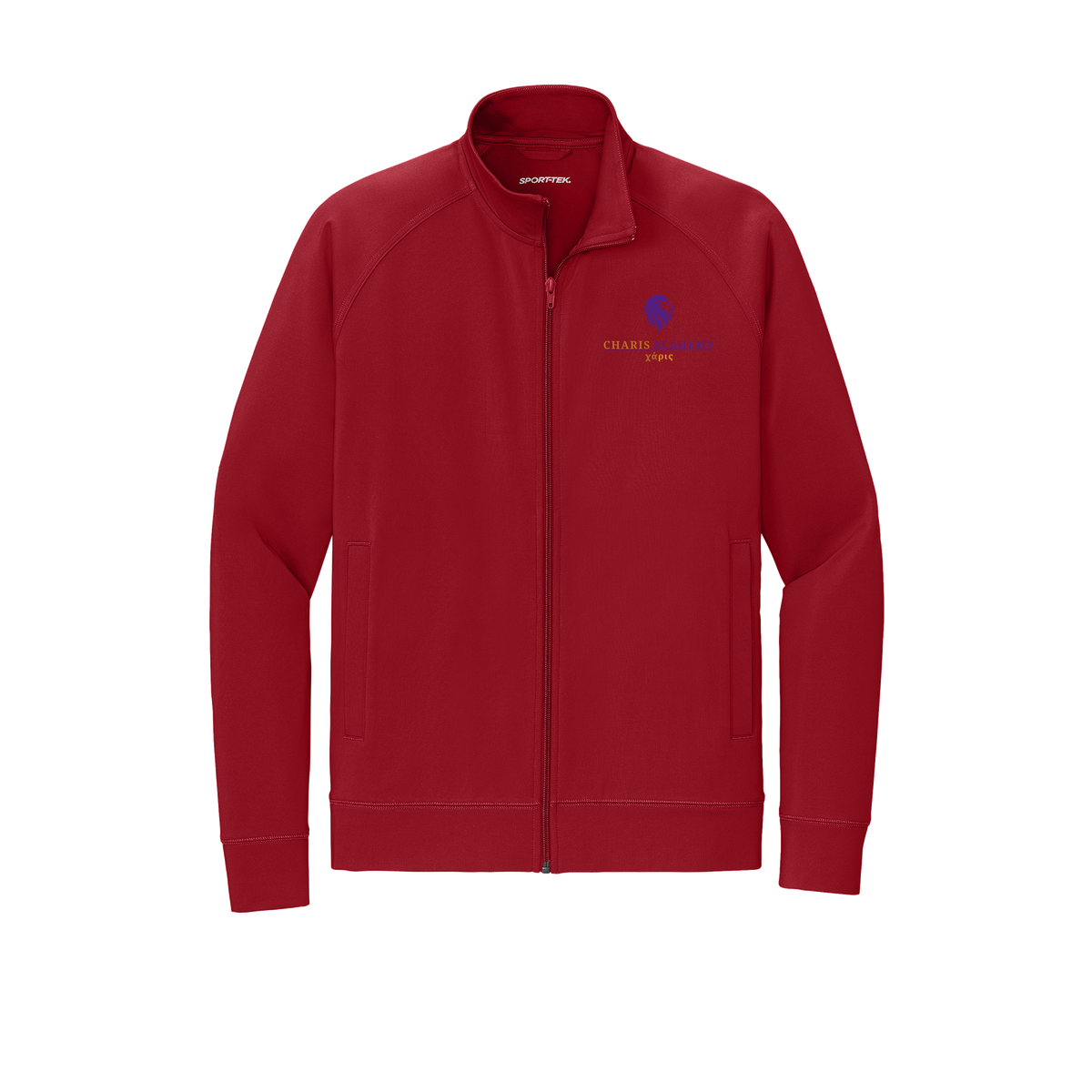 cahazleton-sport-tek-mens-cadet-jacket-embroidery-leftchest-ST857-deepred-flat-front