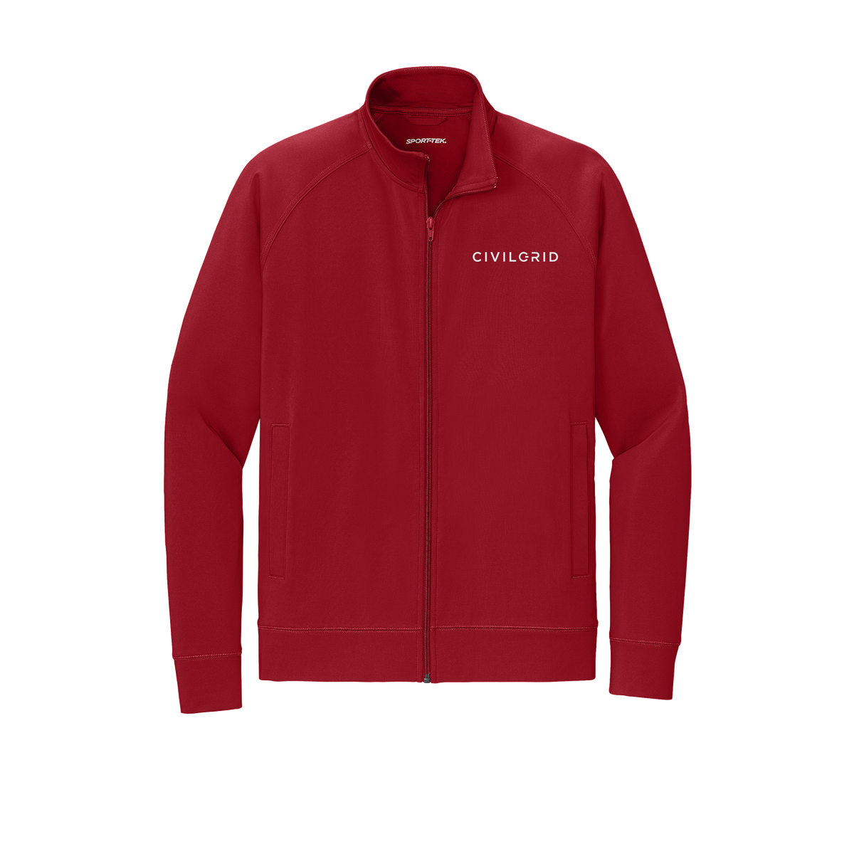 civilgrid-sport-tek-mens-cadet-jacket-embroidery-leftchest-ST857-deepred-flat-front