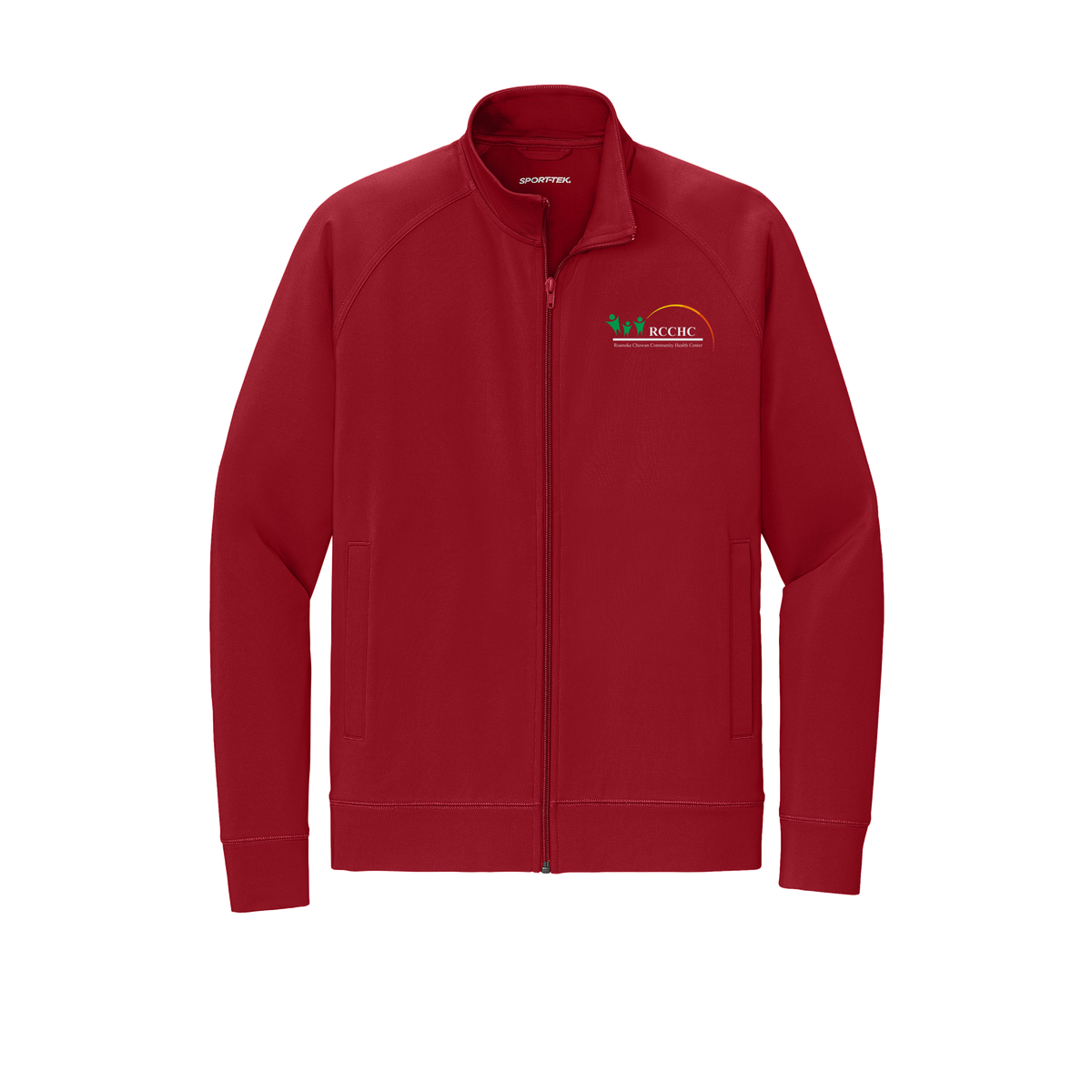 rcchc-sport-tek-mens-cadet-jacket-embroidery-leftchest-ST857-deepred-flat-front