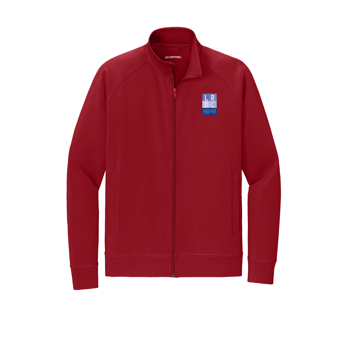 littlerockdermatology-sport-tek-mens-cadet-jacket-embroidery-leftchest-ST857-deepred-flat-front