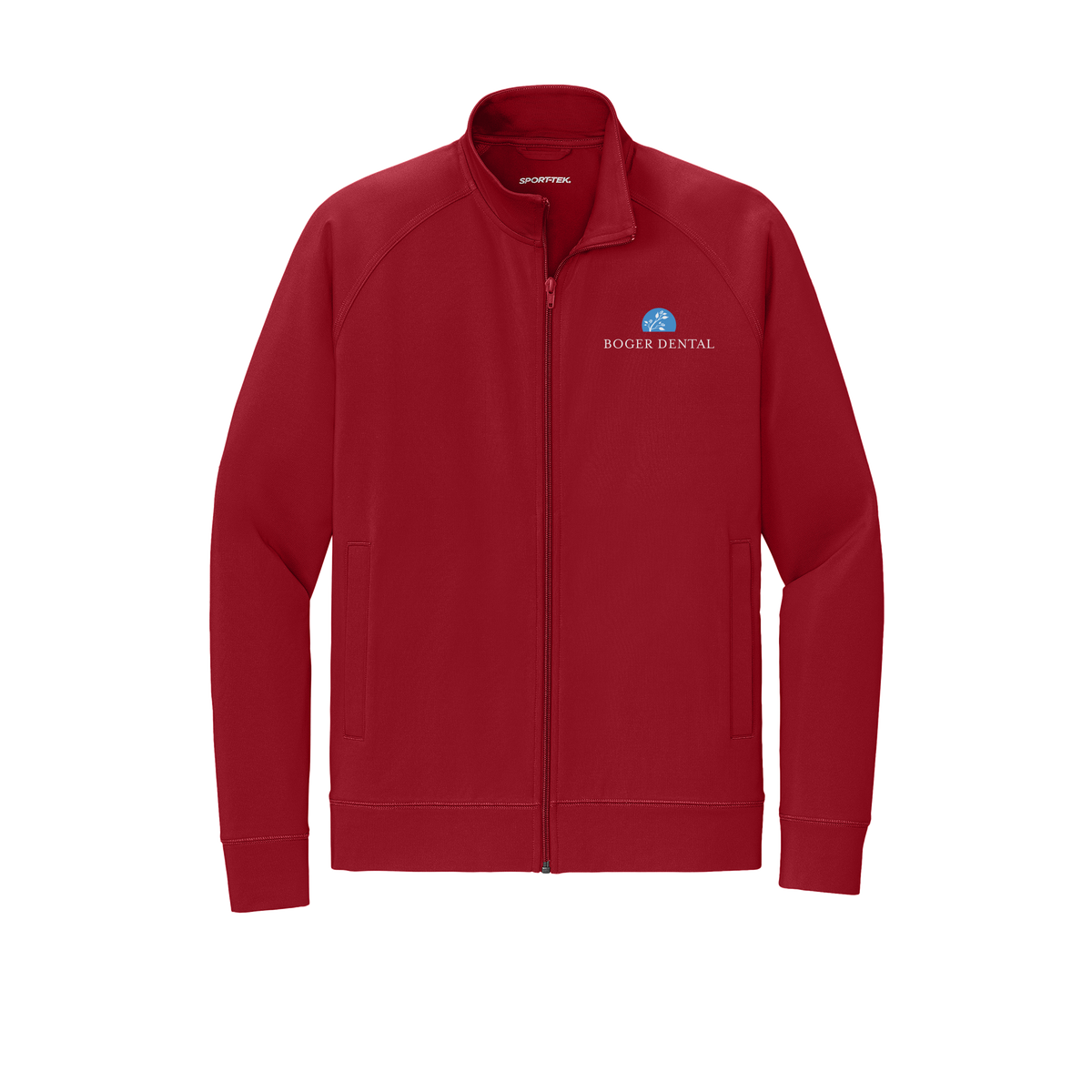 boger-dental-sport-tek-mens-cadet-jacket-embroidery-leftchest-ST857-deepred-flat-front