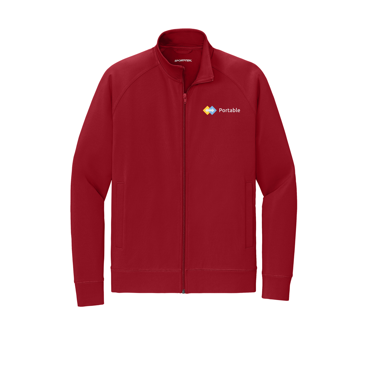 portable-sport-tek-mens-cadet-jacket-embroidery-leftchest-ST857-deepred-flat-front