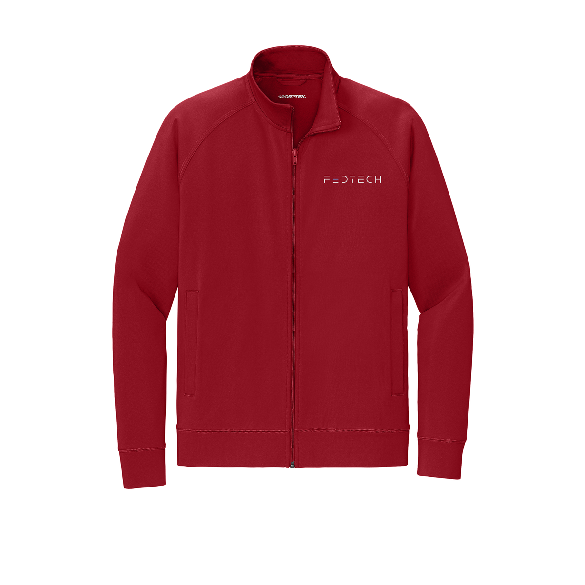fedtech-sport-tek-mens-cadet-jacket-embroidery-leftchest-ST857-deepred-flat-front