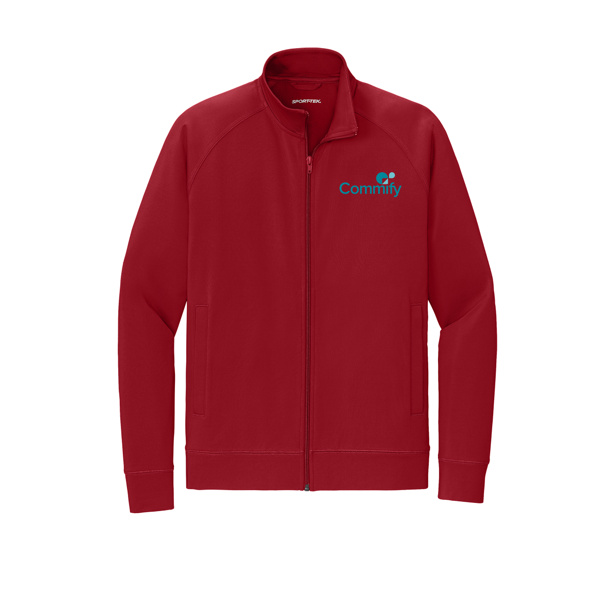 commify-sport-tek-mens-cadet-jacket-embroidery-leftchest-ST857-deepred-flat-front
