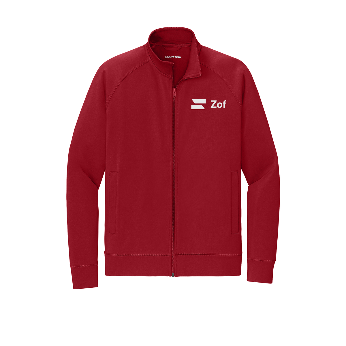 zof-sport-tek-mens-cadet-jacket-embroidery-leftchest-ST857-deepred-flat-front
