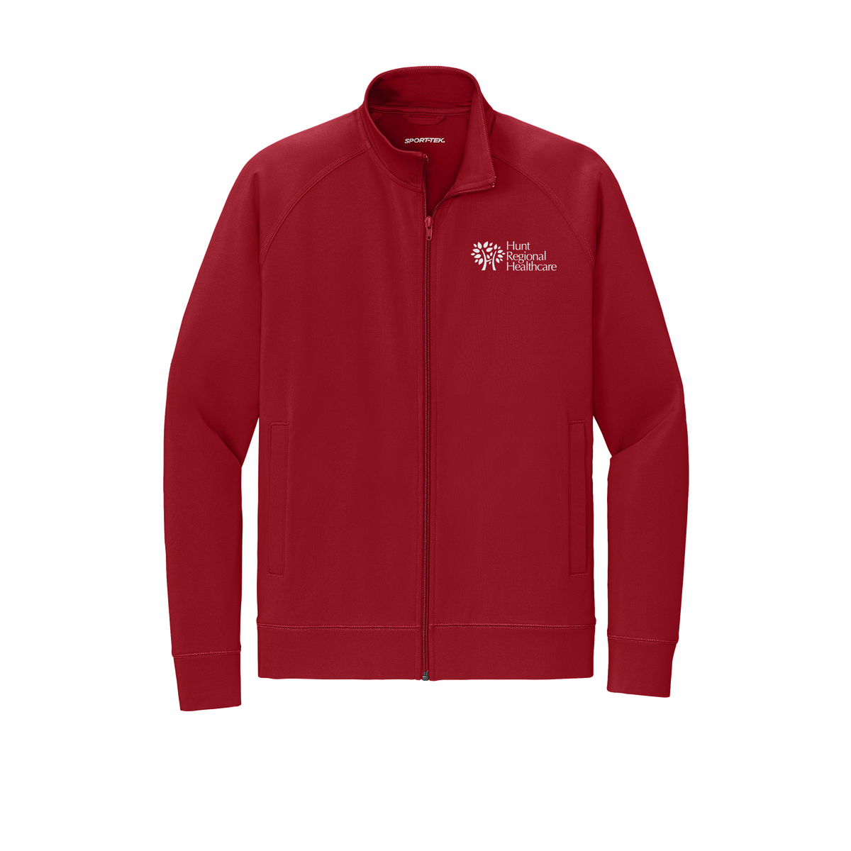 huntregional-sport-tek-mens-cadet-jacket-embroidery-leftchest-ST857-deepred-flat-front