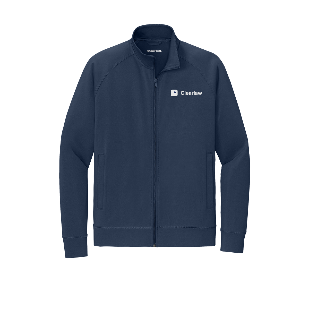 clearlaw-sport-tek-mens-cadet-jacket-embroidery-leftchest-ST857-truenavy-flat-front