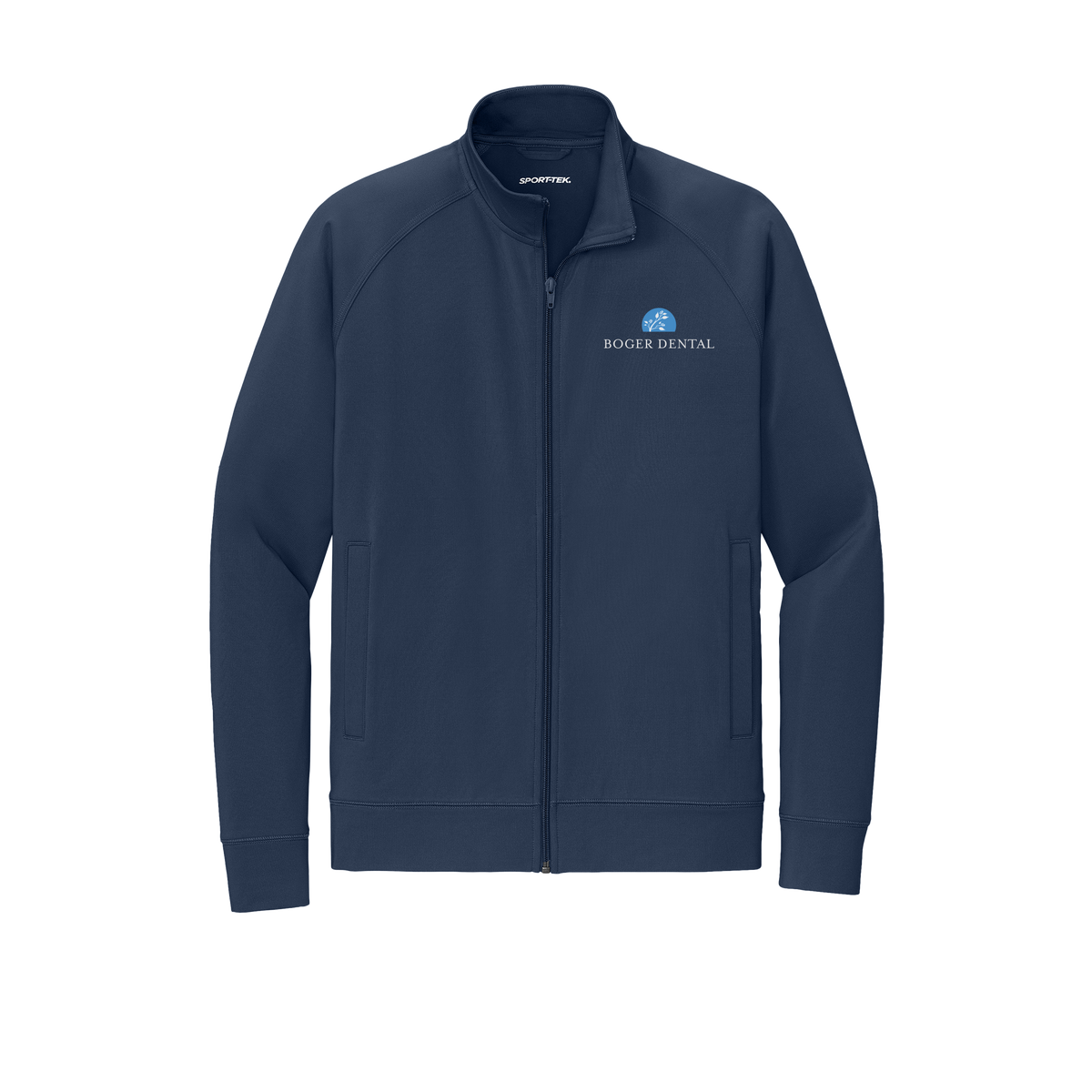 boger-dental-sport-tek-mens-cadet-jacket-embroidery-leftchest-ST857-truenavy-flat-front