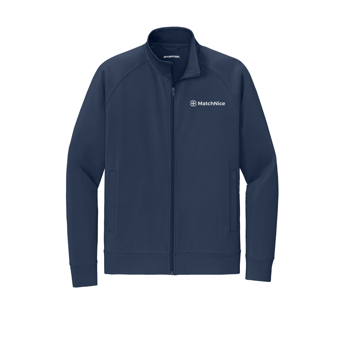 matchnice-sport-tek-mens-cadet-jacket-embroidery-leftchest-ST857-truenavy-flat-front