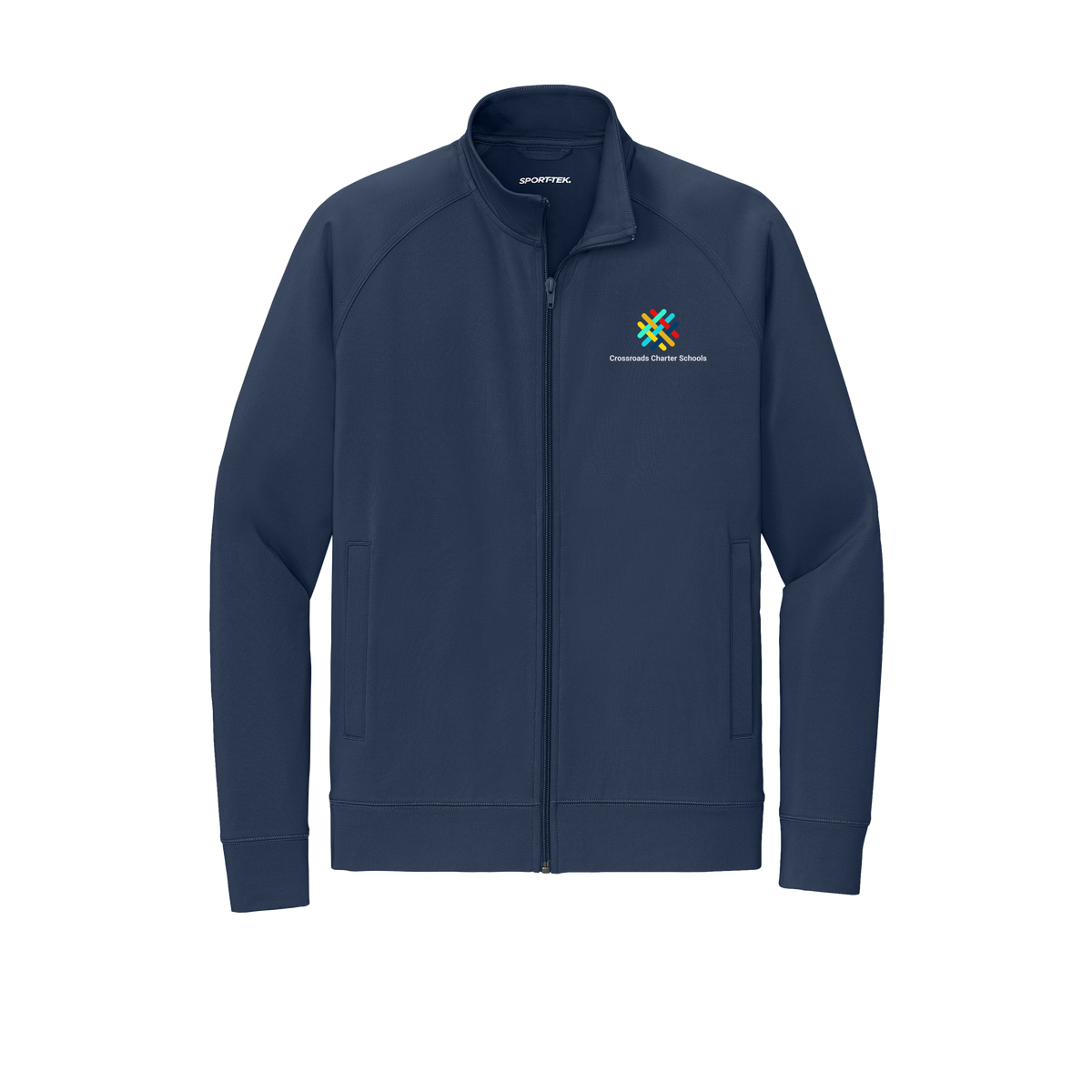 crossroadsschoolskc-sport-tek-mens-cadet-jacket-embroidery-leftchest-ST857-truenavy-flat-front