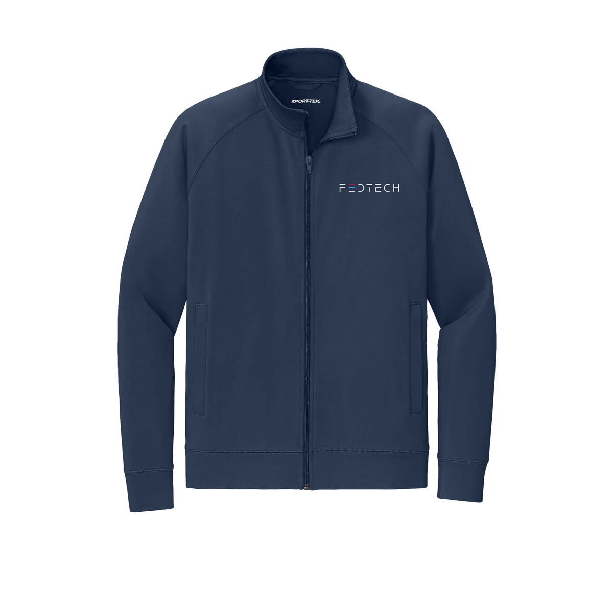 fedtech-sport-tek-mens-cadet-jacket-embroidery-leftchest-ST857-truenavy-flat-front