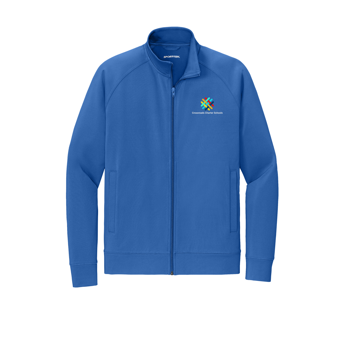 crossroadsschoolskc-sport-tek-mens-cadet-jacket-embroidery-leftchest-ST857-trueroyal-flat-front