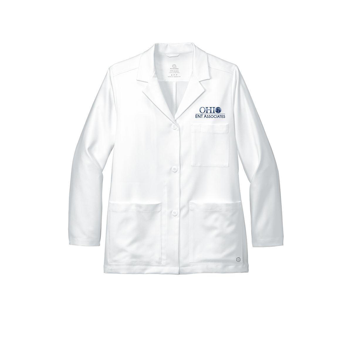 ohioentaudiology-wink-womens-lab-coat-short-embroidery-leftchest-WW4072-white-flat-front