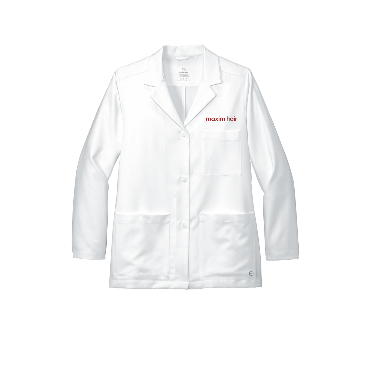 maximhairrestoration-wink-womens-lab-coat-short-embroidery-leftchest-WW4072-white-flat-front