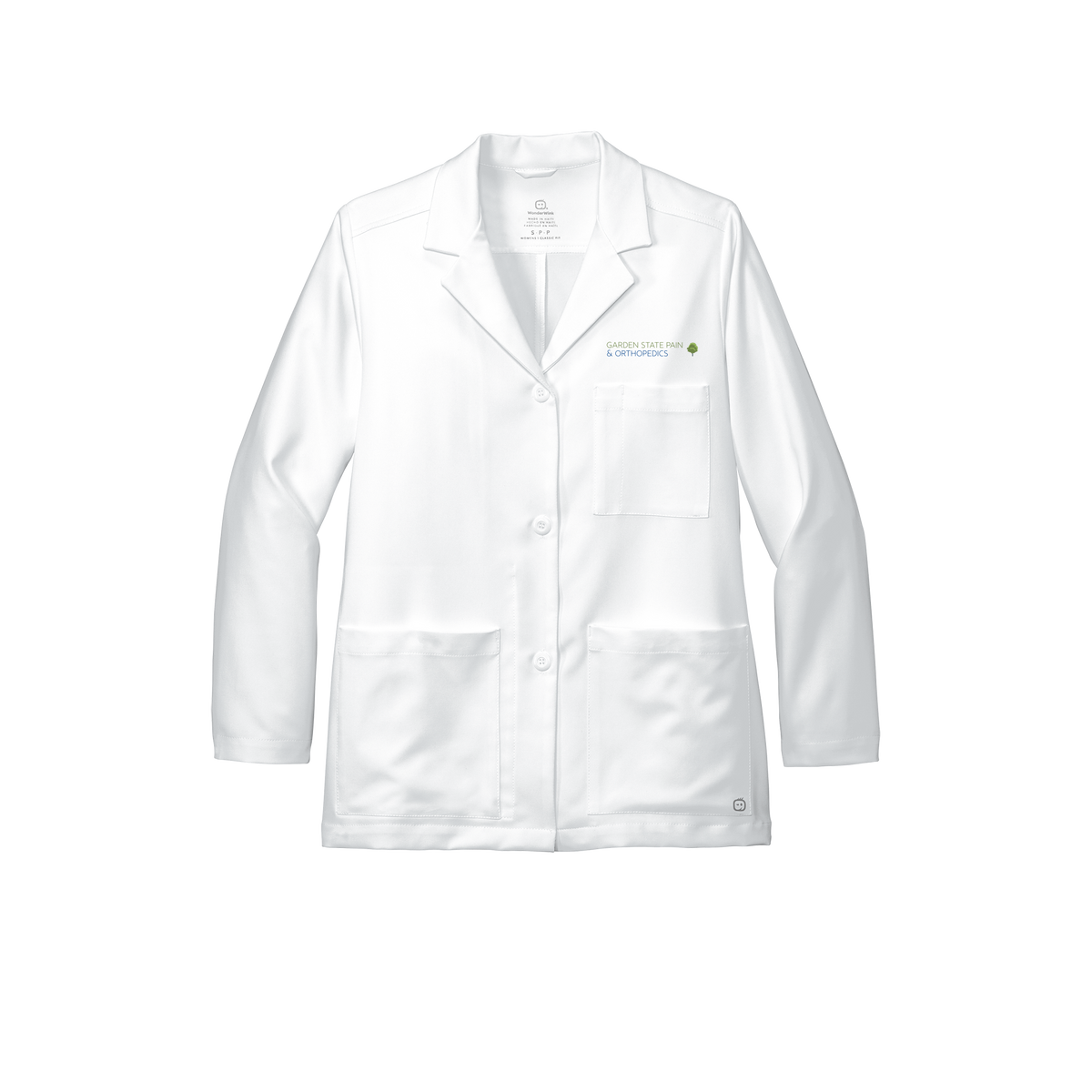 gardenstatepain-wink-womens-lab-coat-short-embroidery-leftchest-WW4072-white-flat-front