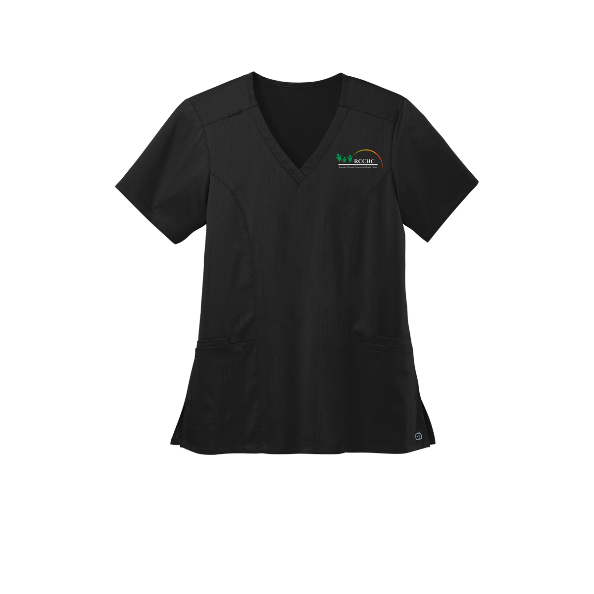 rcchc-wink-womens-premiere-flex-v-neck-embroidery-leftchest-WW4168-black-flat-front