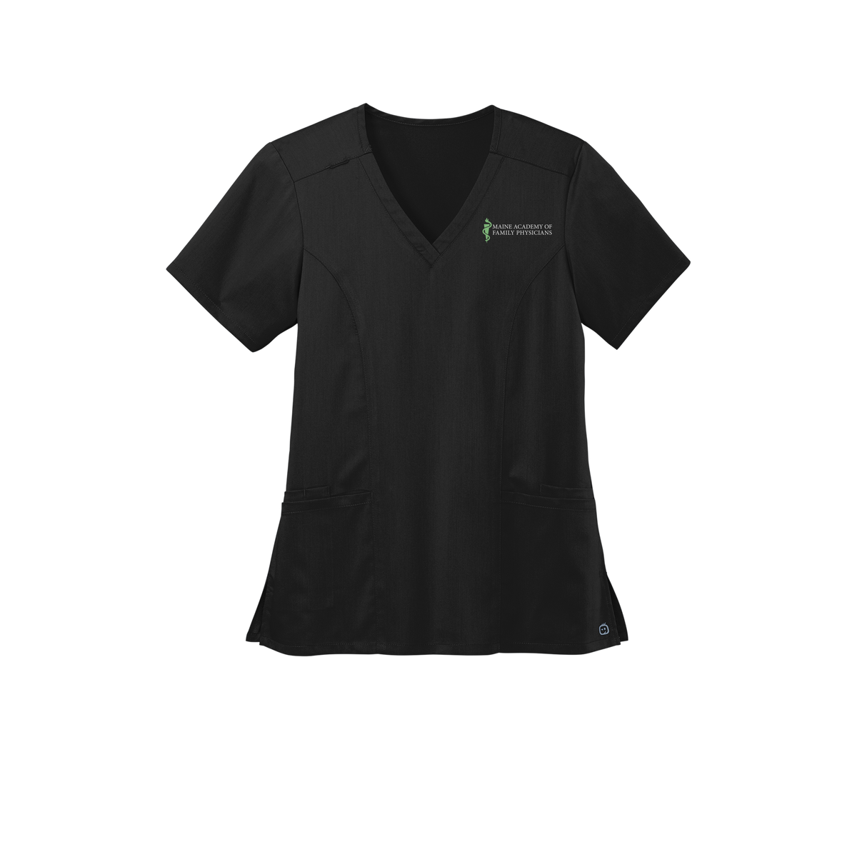 maineafp-wink-womens-premiere-flex-v-neck-embroidery-leftchest-WW4168-black-flat-front
