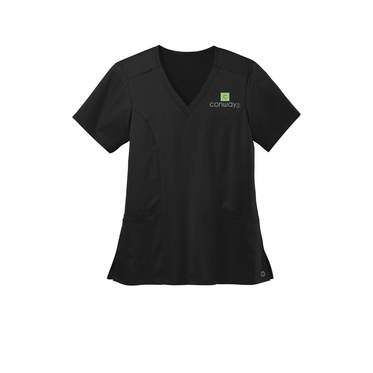conwayobgyn-wink-womens-premiere-flex-v-neck-embroidery-leftchest-WW4168-black-flat-front