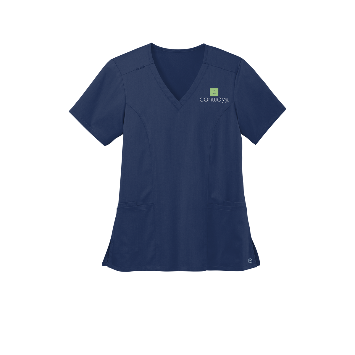 conwayobgyn-wink-womens-premiere-flex-v-neck-embroidery-leftchest-WW4168-navy-flat-front