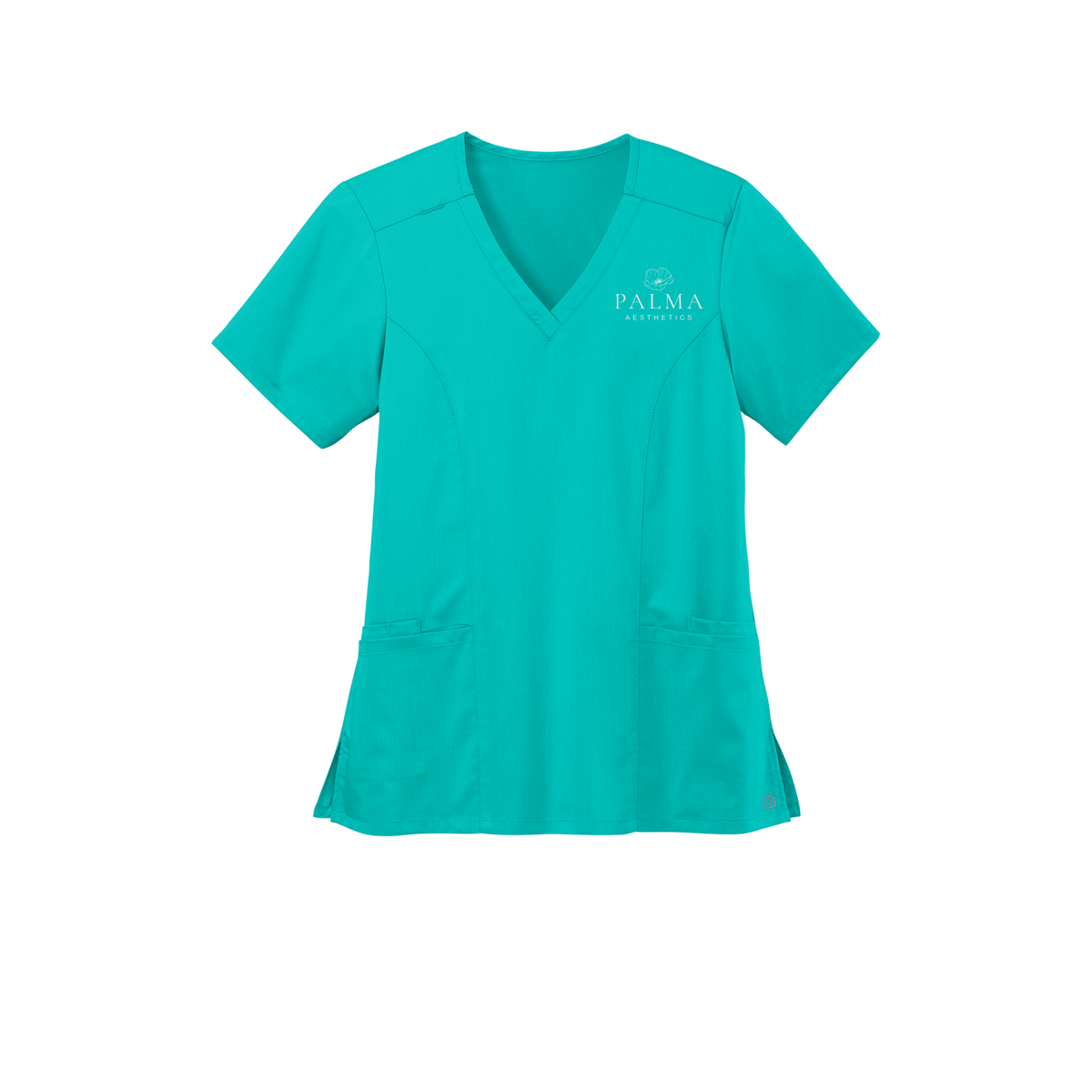 palmaaesthetics-wink-womens-premiere-flex-v-neck-embroidery-leftchest-WW4168-tealblue-flat-front