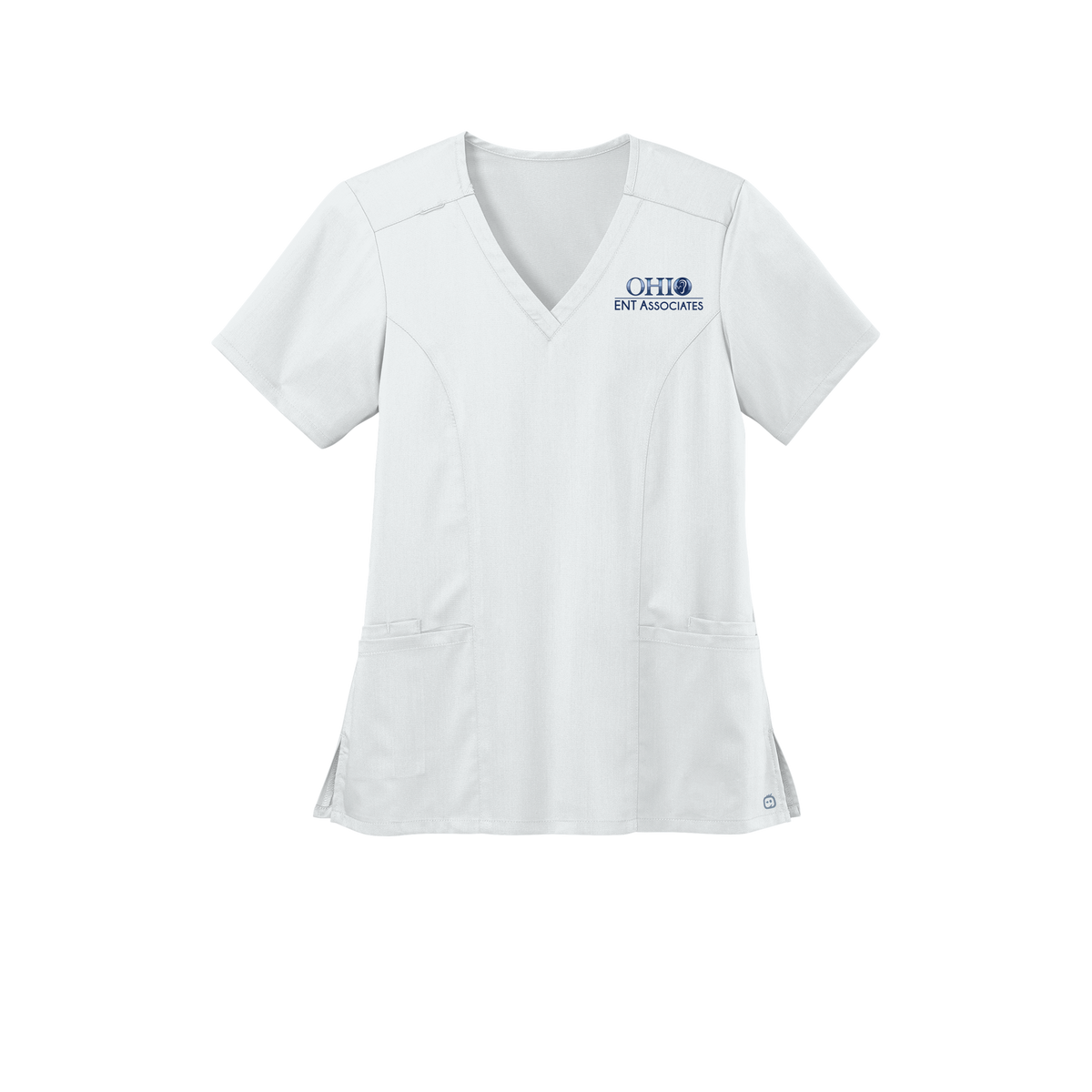 ohioentaudiology-wink-womens-premiere-flex-v-neck-embroidery-leftchest-WW4168-white-flat-front