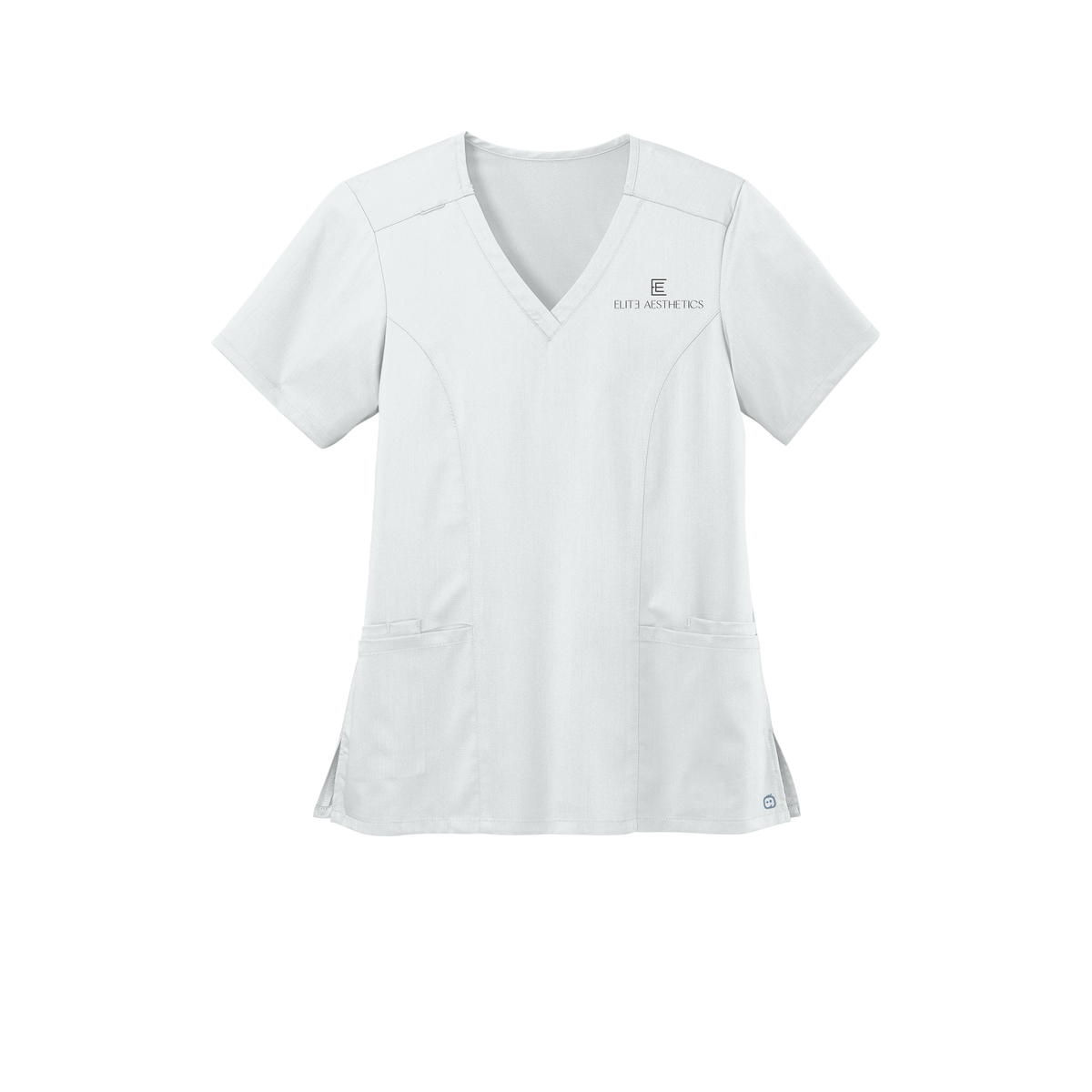 eliteaestheticsnyc-wink-womens-premiere-flex-v-neck-embroidery-leftchest-WW4168-white-flat-front