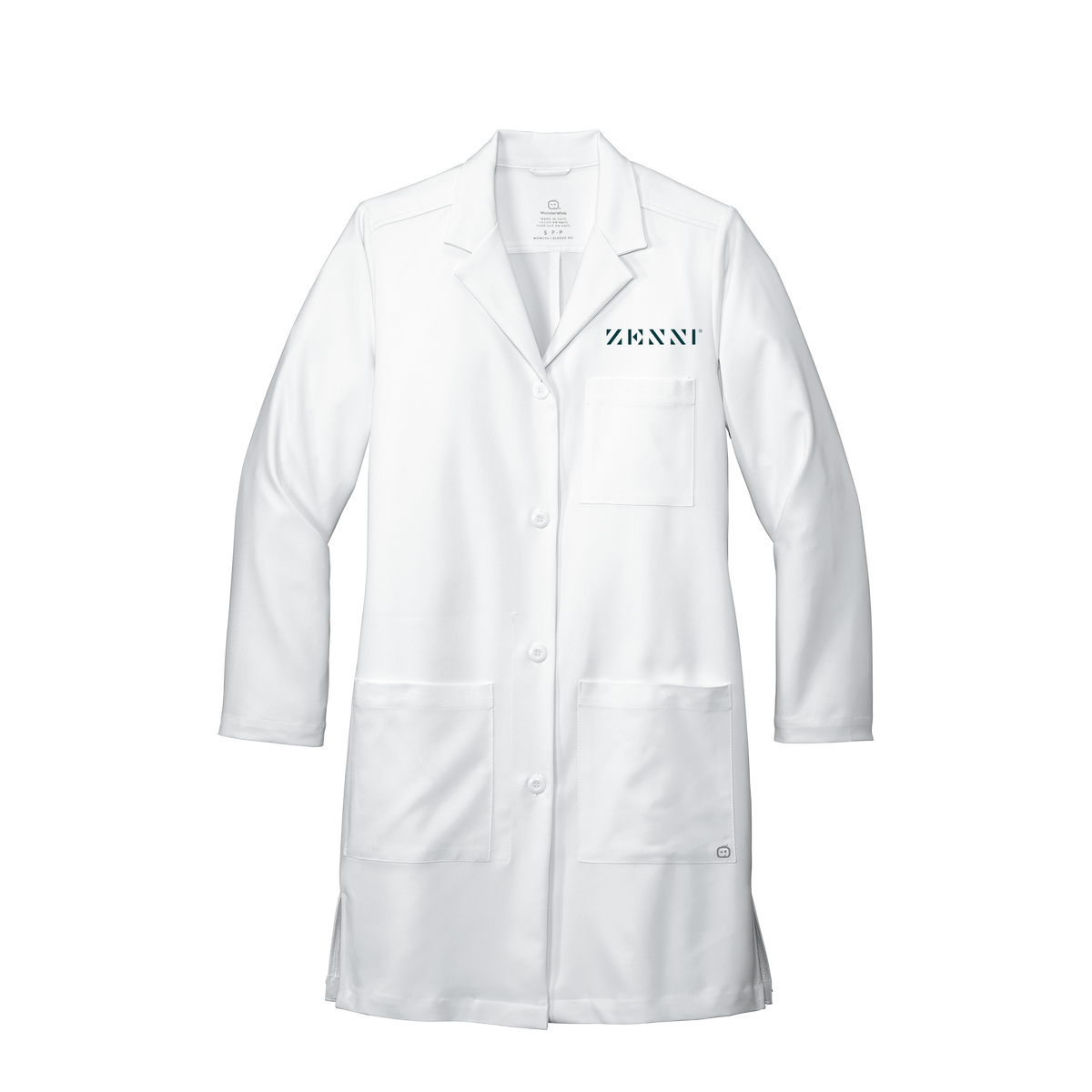 zennioptical-wink-womens-lab-coat-long-embroidery-leftchest-WW4172-white-flat-front