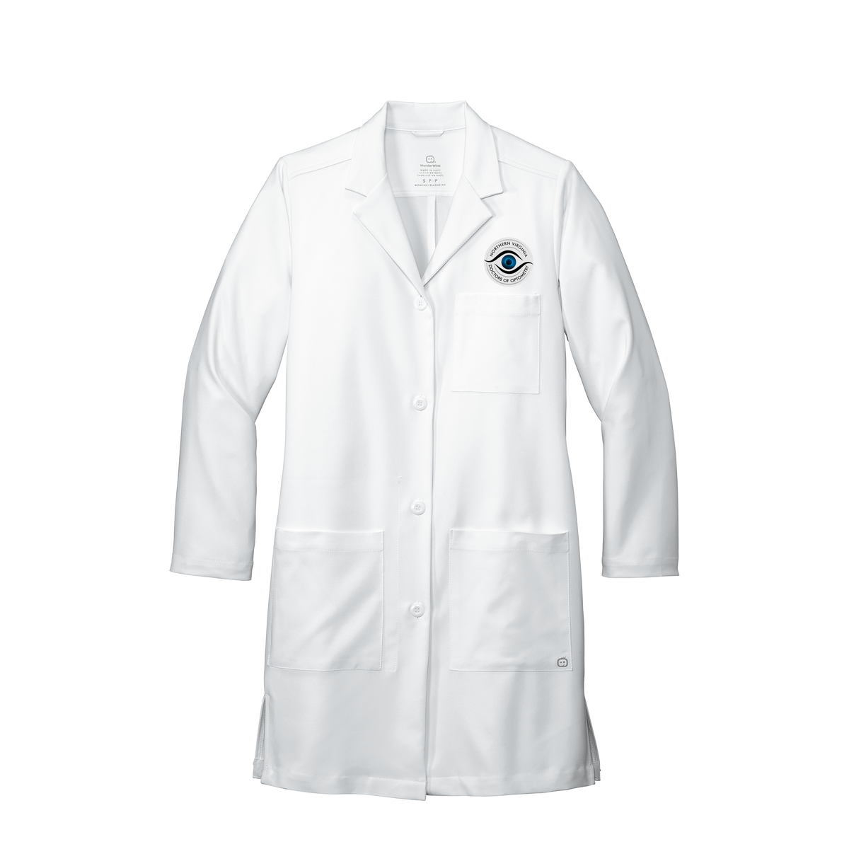 novaeyedocs-wink-womens-lab-coat-long-embroidery-leftchest-WW4172-white-flat-front
