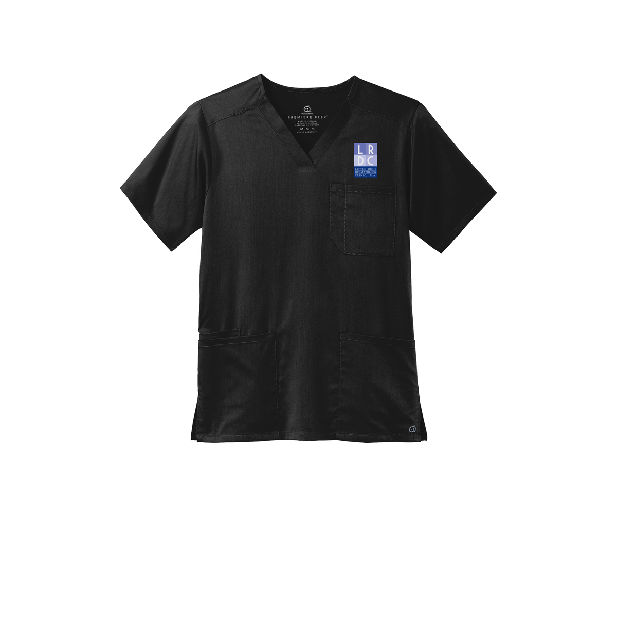 littlerockdermatology-wink-mens-premiere-flex-v-neck-embroidery-leftchest-WW5068-black-flat-front