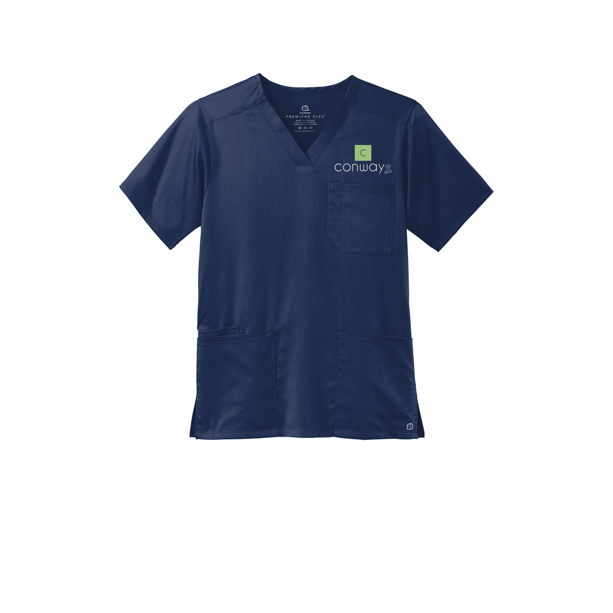 conwayobgyn-wink-mens-premiere-flex-v-neck-embroidery-leftchest-WW5068-navy-flat-front