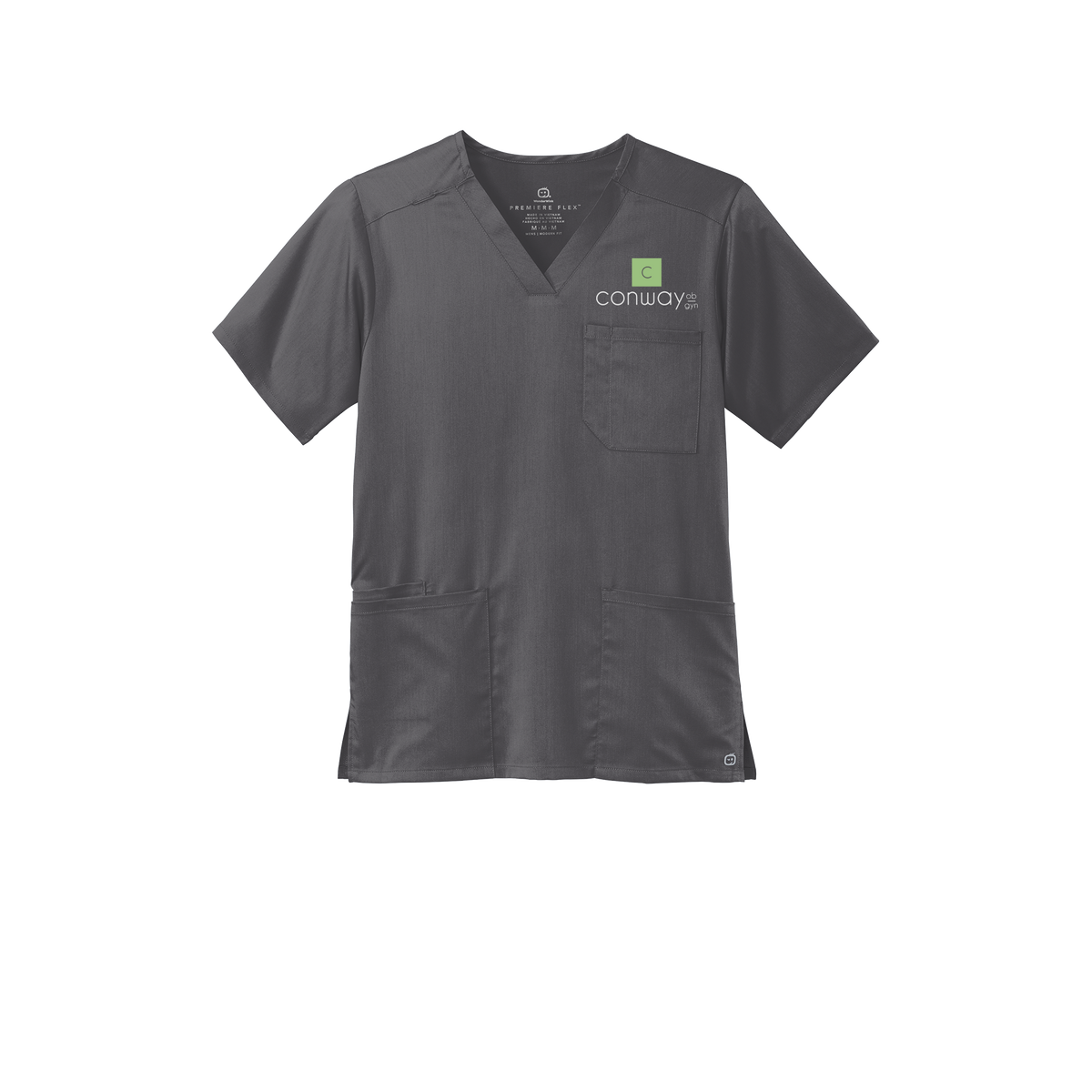 conwayobgyn-wink-mens-premiere-flex-v-neck-embroidery-leftchest-WW5068-pewter-flat-front