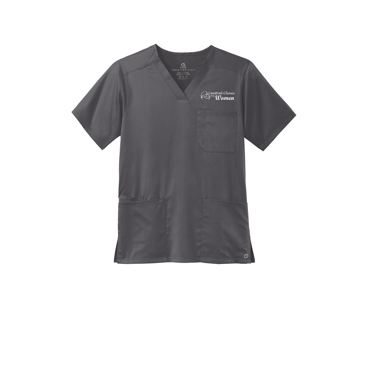 centralclinicforwomen-wink-mens-premiere-flex-v-neck-embroidery-leftchest-WW5068-pewter-flat-front