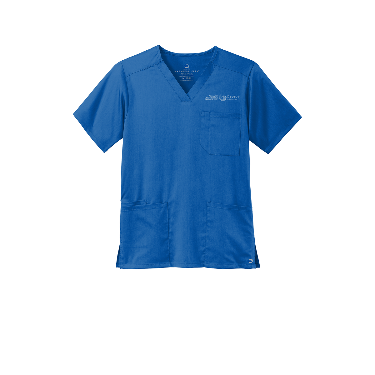 advancedskinmd-wink-mens-premiere-flex-v-neck-embroidery-leftchest-WW5068-royal-flat-front