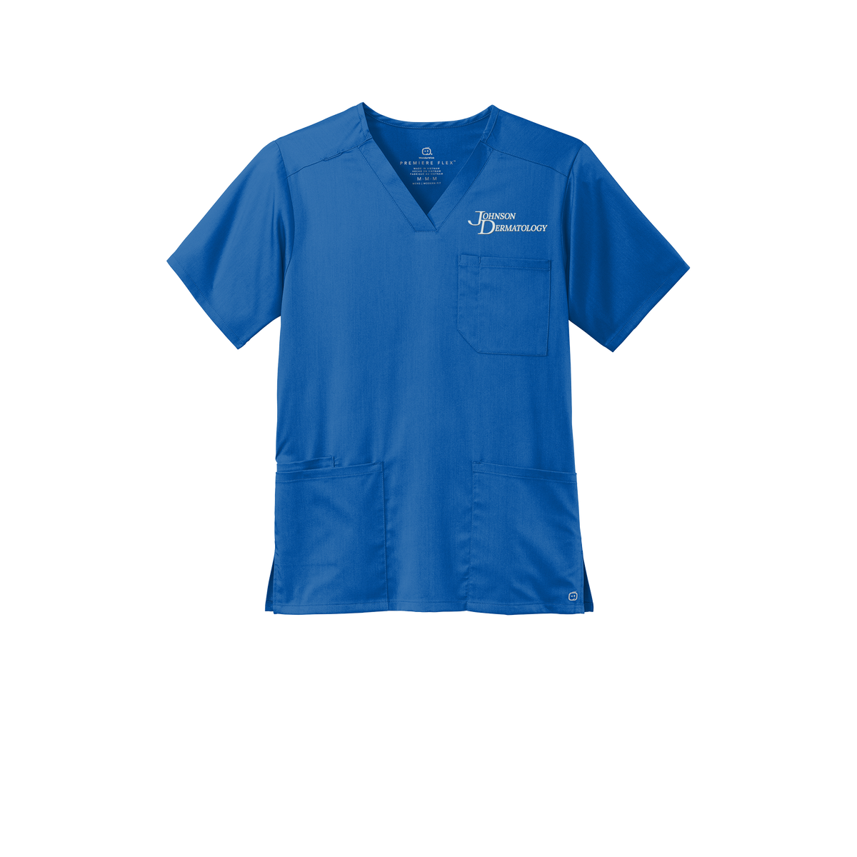 johnsondermatology-wink-mens-premiere-flex-v-neck-embroidery-leftchest-WW5068-royal-flat-front