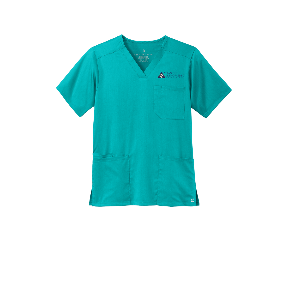 atlanticortho-wink-mens-premiere-flex-v-neck-embroidery-leftchest-WW5068-teal-flat-front