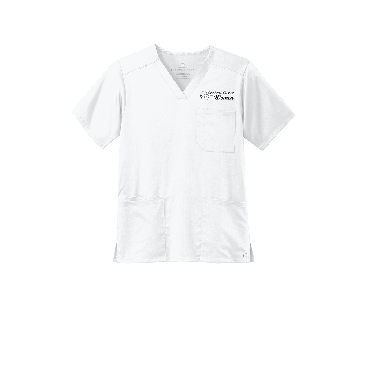 centralclinicforwomen-wink-mens-premiere-flex-v-neck-embroidery-leftchest-WW5068-white-flat-front